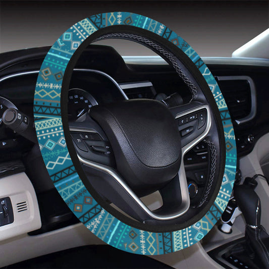 Teal Boho Chic Bohemian Stripes Steering Wheel Cover
