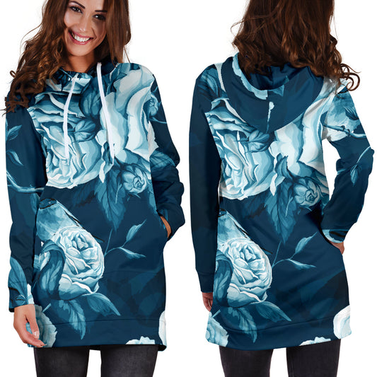 Blue Flowers Womens Hoodie Dress