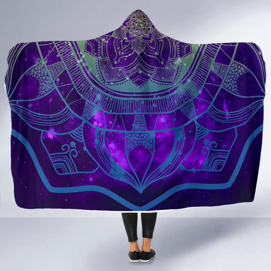 Blue, Green, Purple Mandala Hooded Blanket