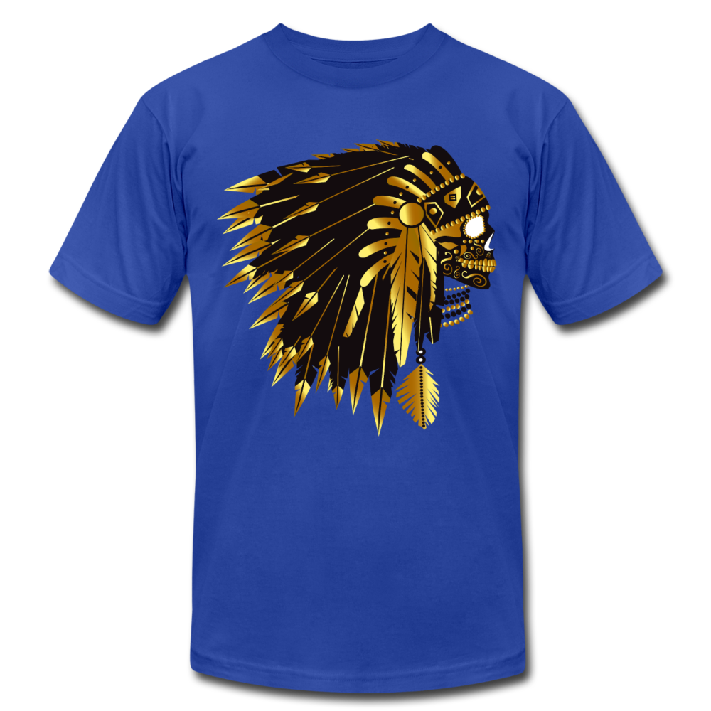 Gold Indian Warrior Mask T-Shirt - royal blue