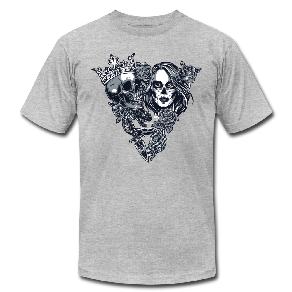 Guy & Girl Skulls T-Shirt - heather gray