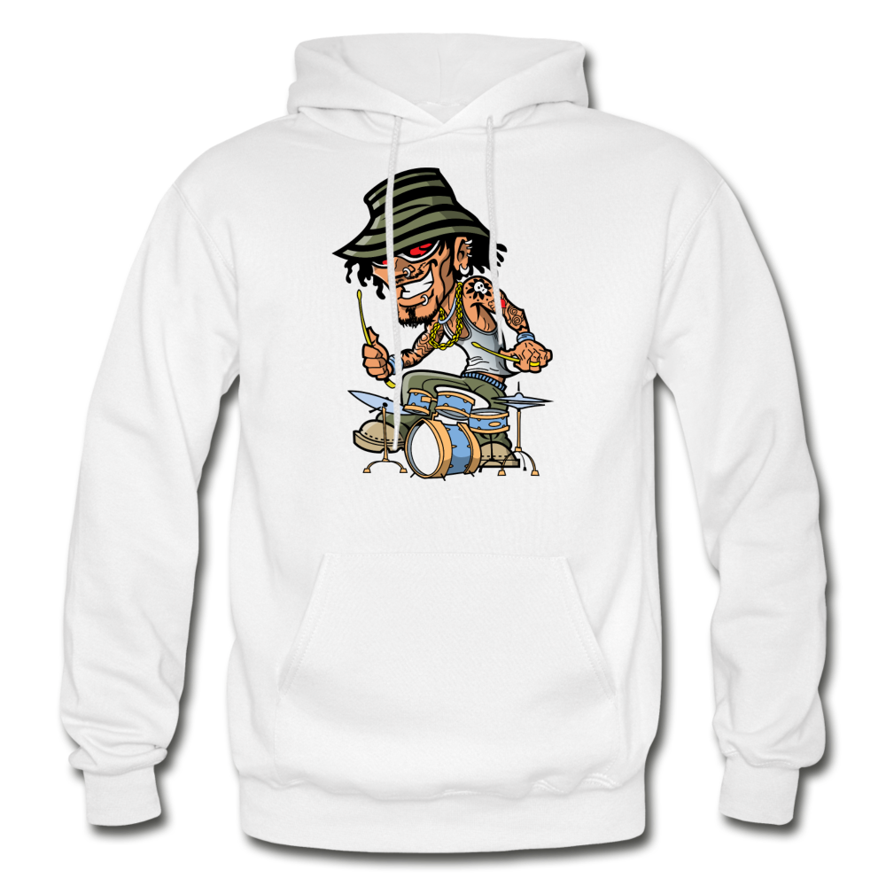 Drummer Cartoon Hoodie - white
