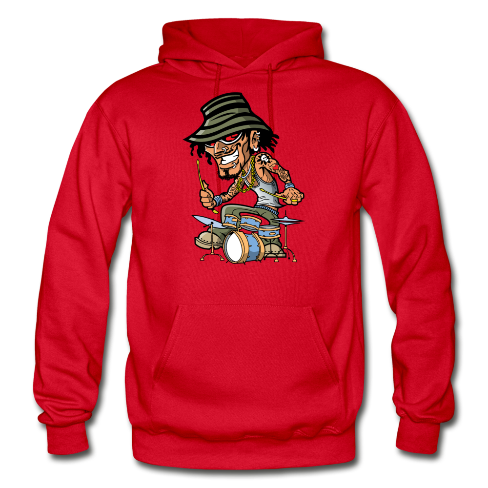 Drummer Cartoon Hoodie - red