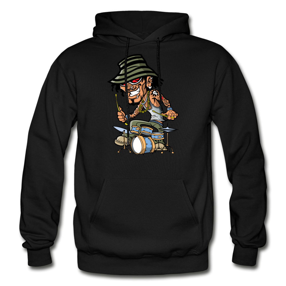 Drummer Cartoon Hoodie - black