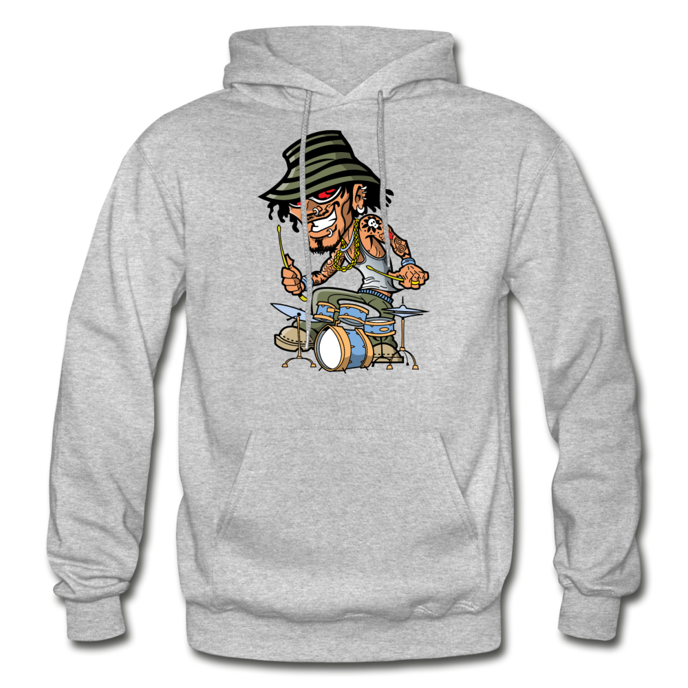 Drummer Cartoon Hoodie - heather gray