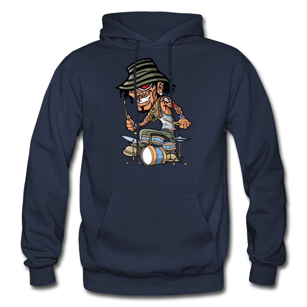 Drummer Cartoon Hoodie - navy