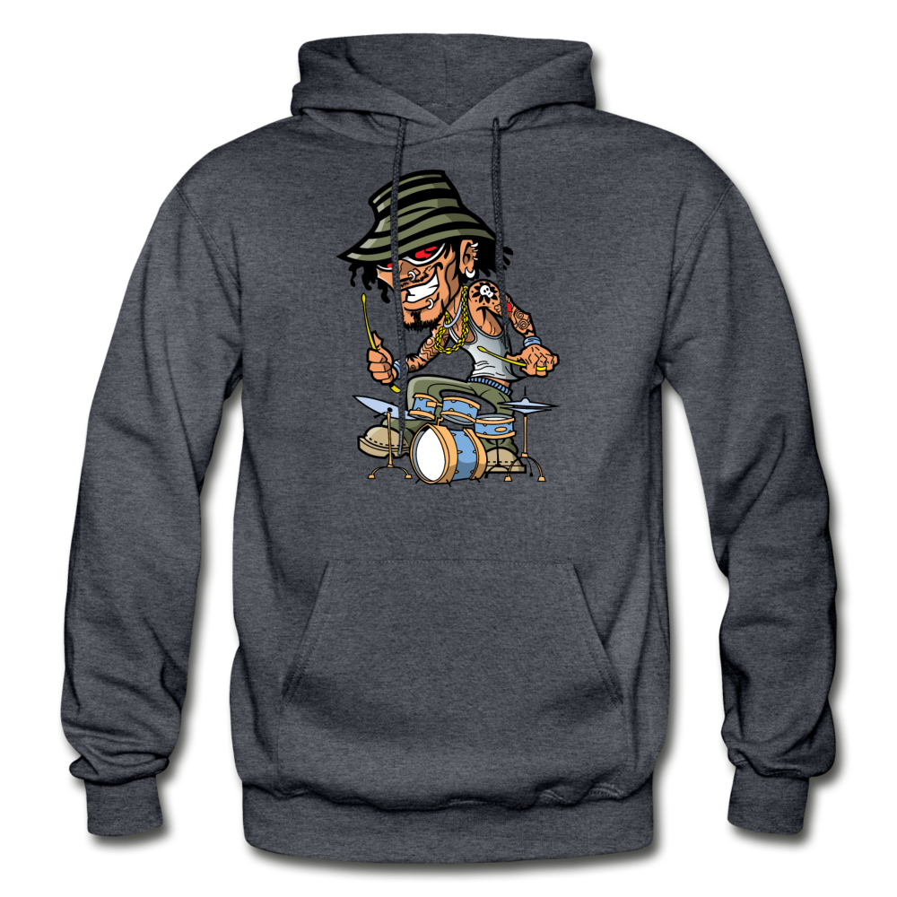 Drummer Cartoon Hoodie - charcoal gray
