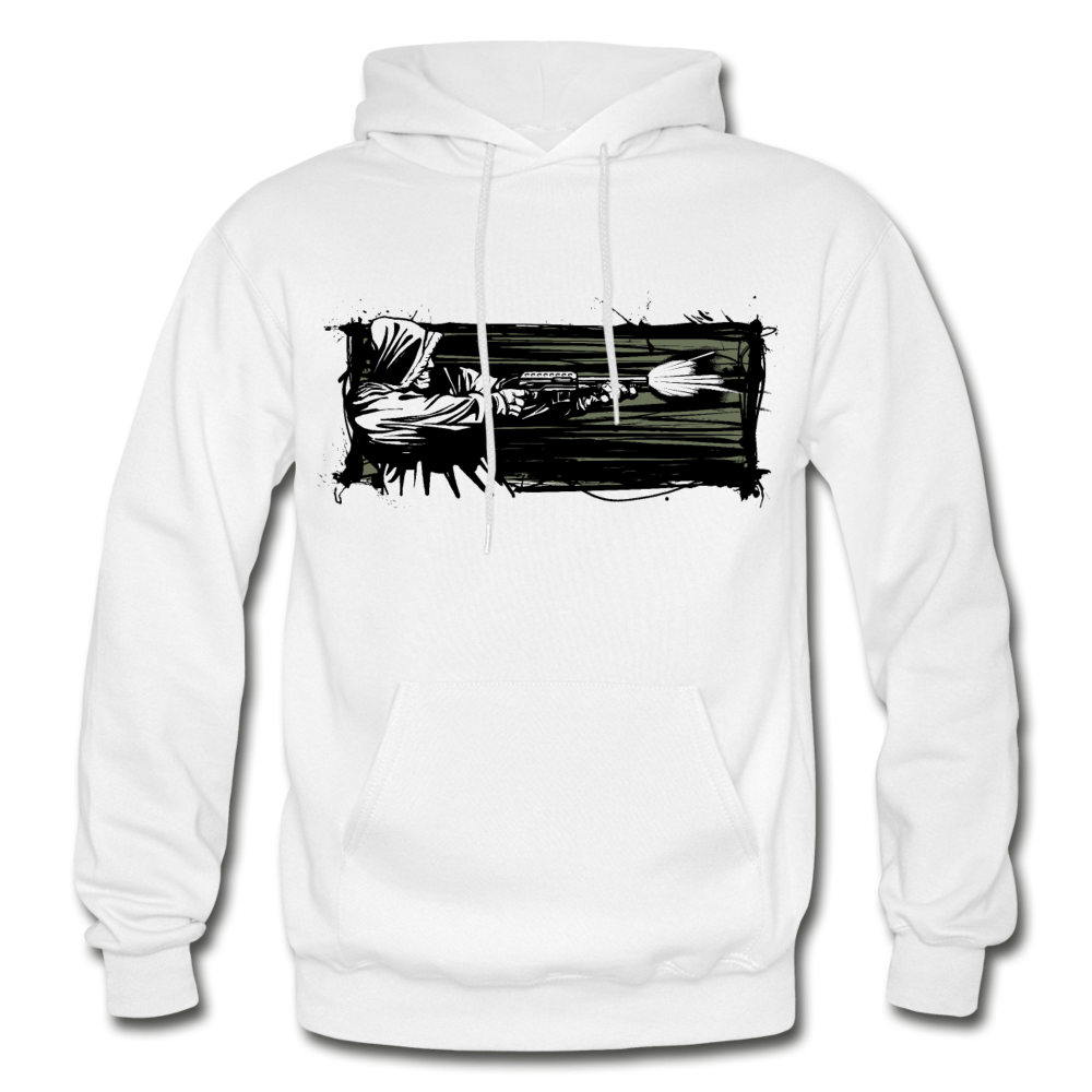 Abstract Gangster Shooting Hoodie - white