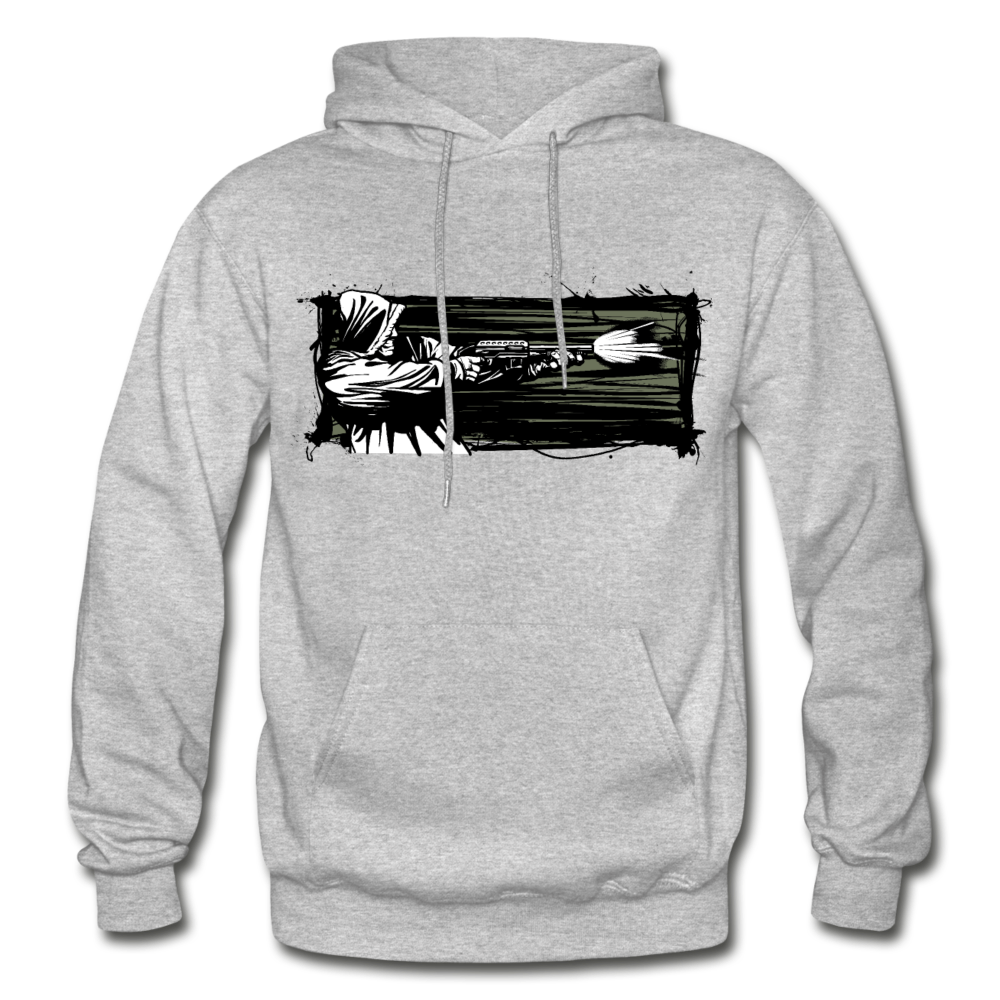 Abstract Gangster Shooting Hoodie - heather gray