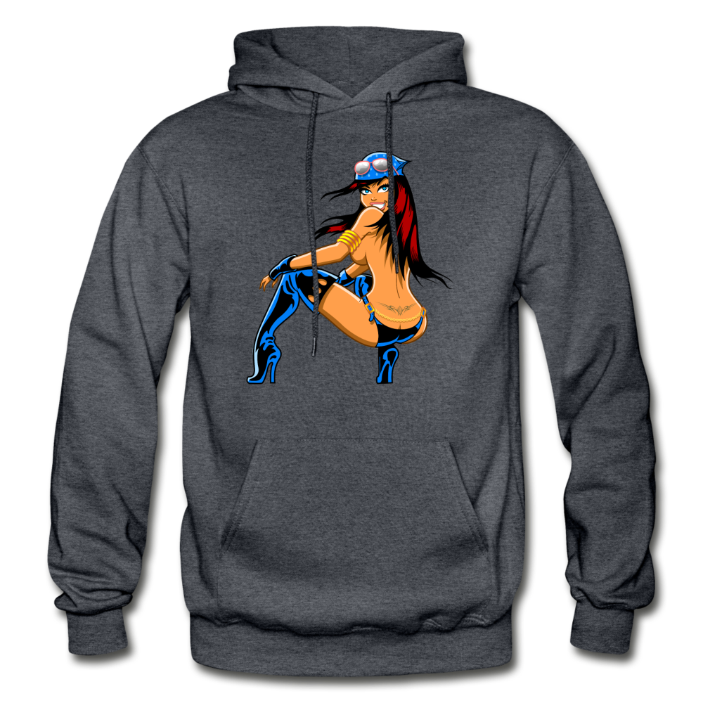 Hot Girl Cartoon Hoodie - charcoal gray
