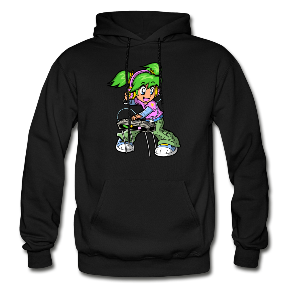 DJ Girl Cartoon Hoodie - black