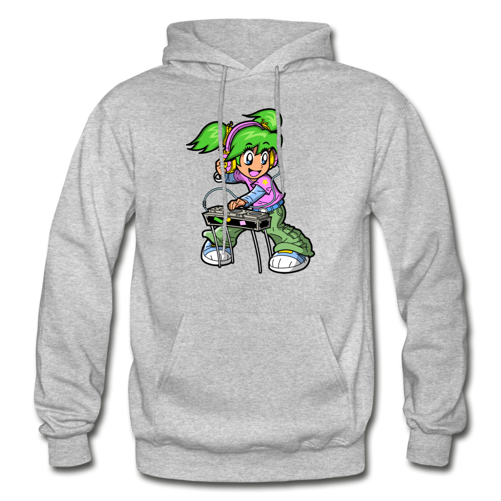 DJ Girl Cartoon Hoodie - heather gray