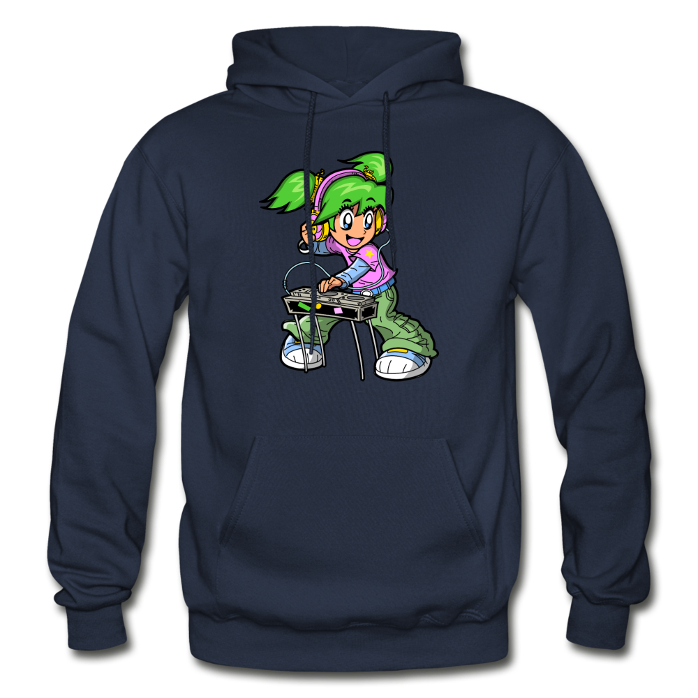 DJ Girl Cartoon Hoodie - navy