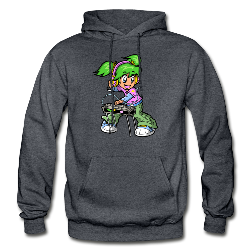 DJ Girl Cartoon Hoodie - charcoal gray