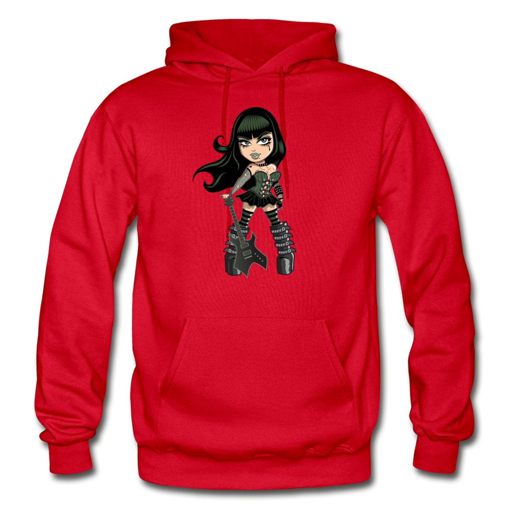 Guitar Girl Cartoon Hoodie - red