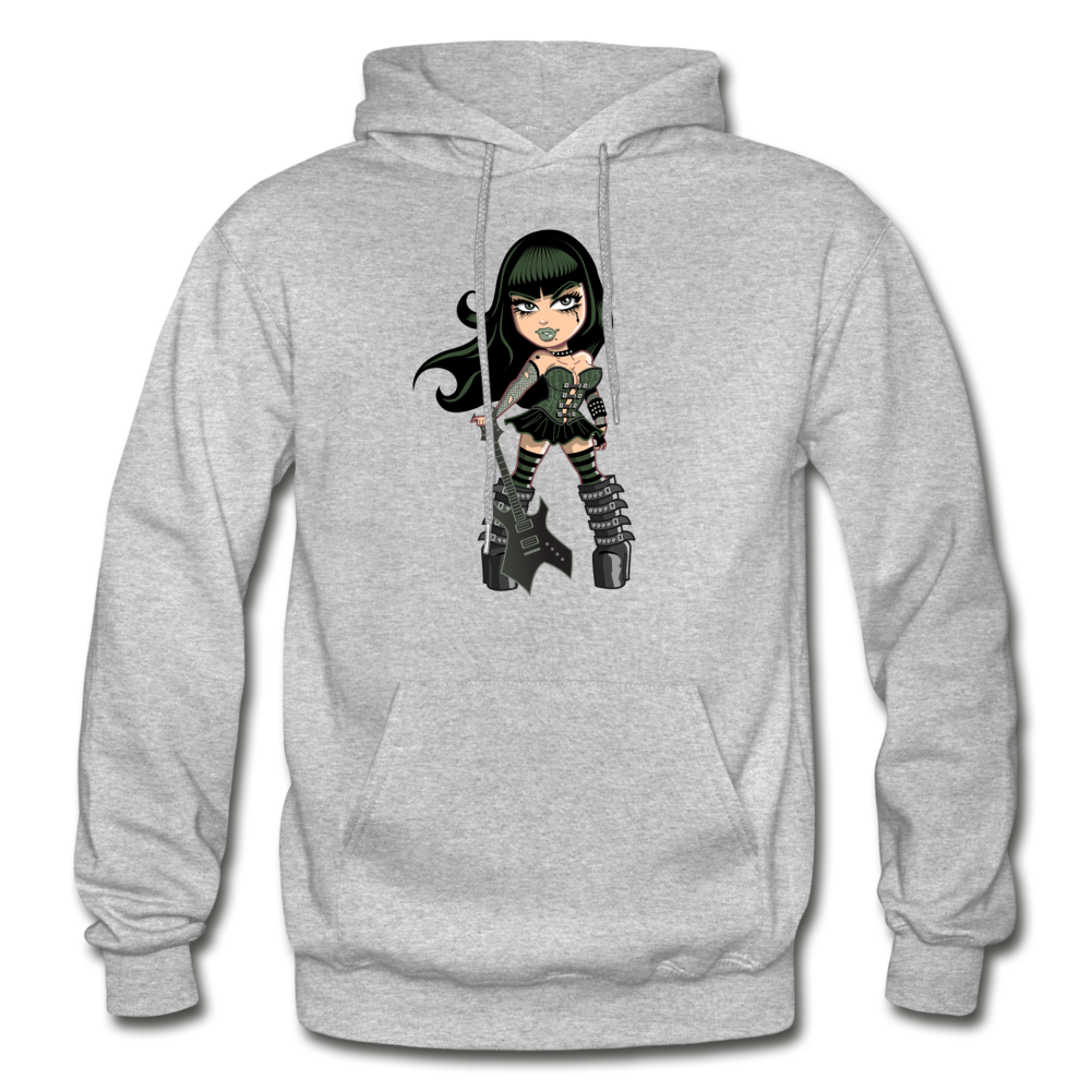 Guitar Girl Cartoon Hoodie - heather gray