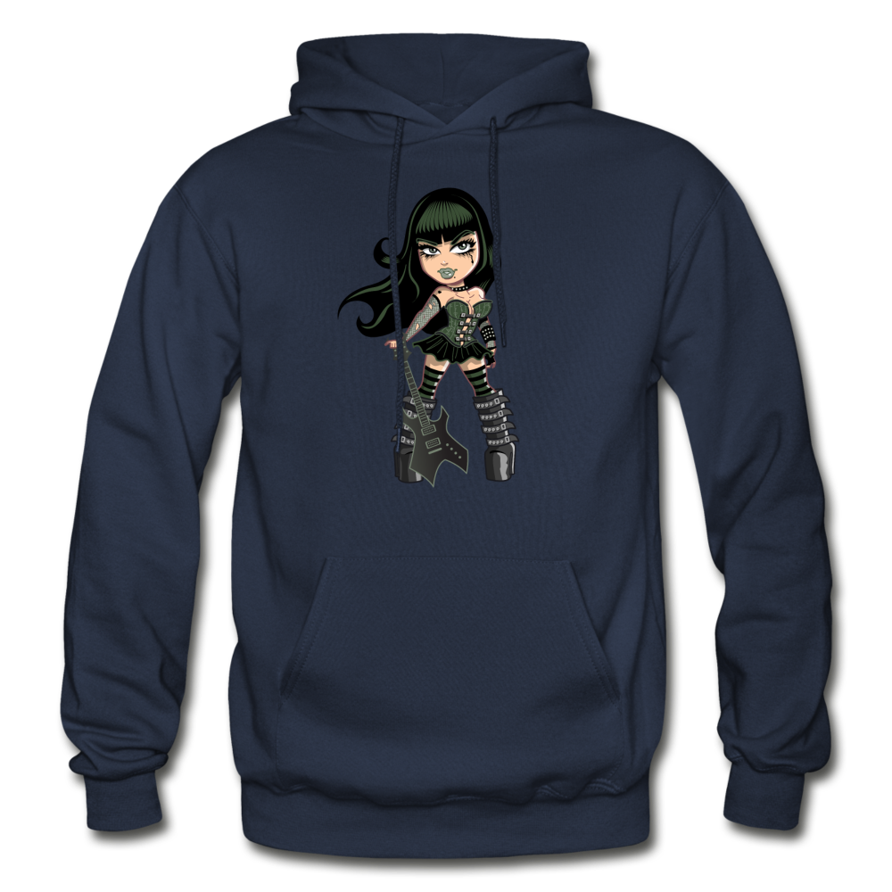 Guitar Girl Cartoon Hoodie - navy