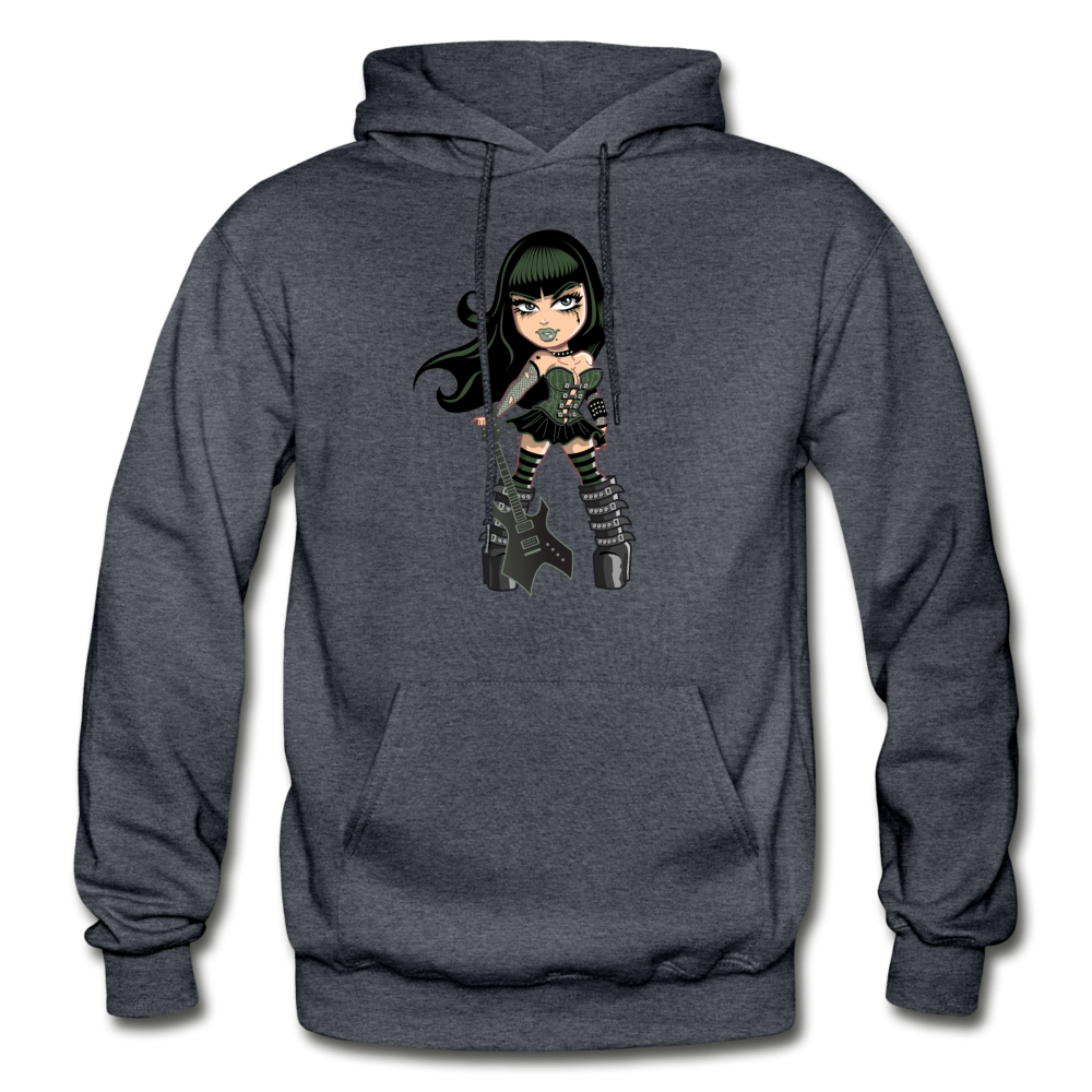 Guitar Girl Cartoon Hoodie - charcoal gray