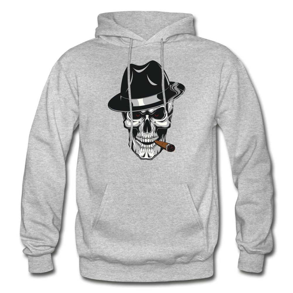 Smoking Skull Fedora Hoodie - heather gray