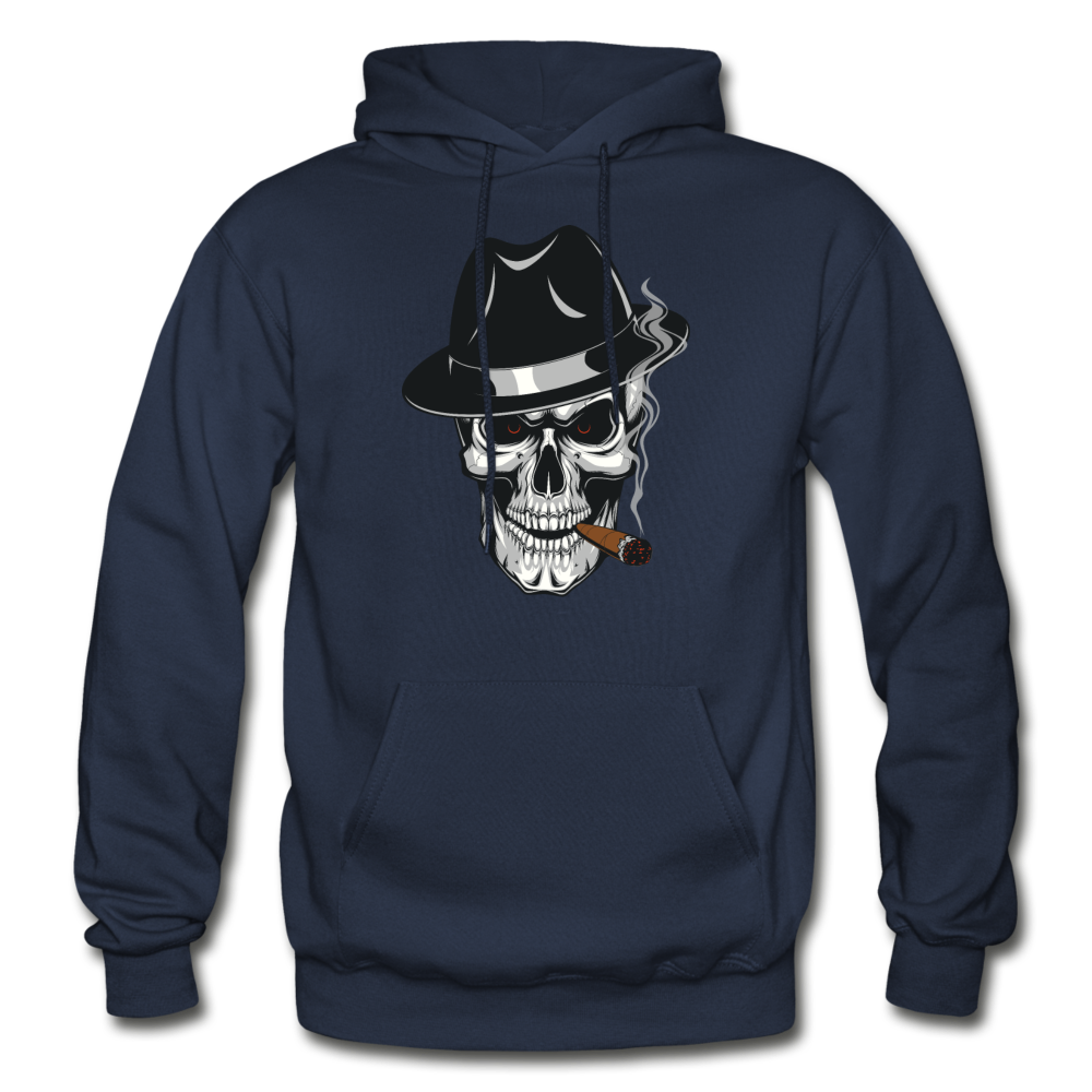 Smoking Skull Fedora Hoodie - navy