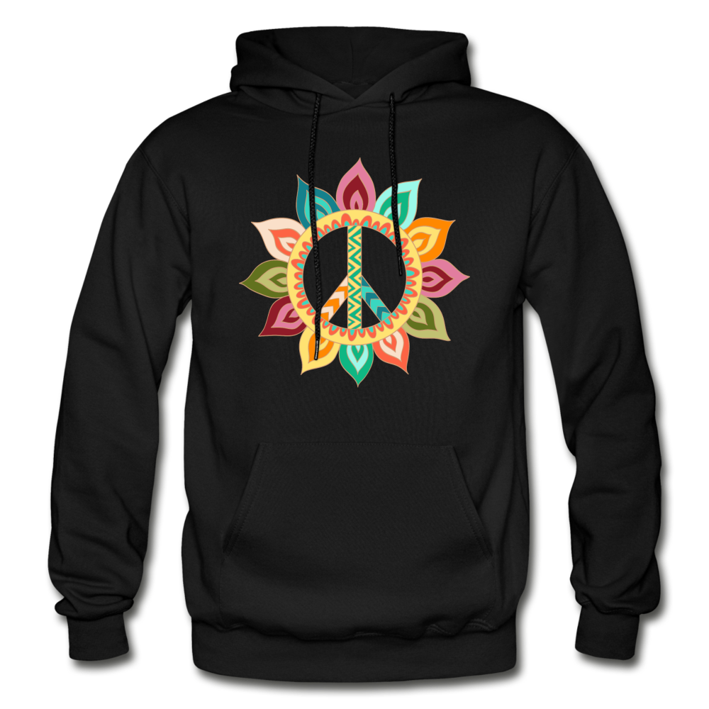 Floral Peace Sign Hoodie - black
