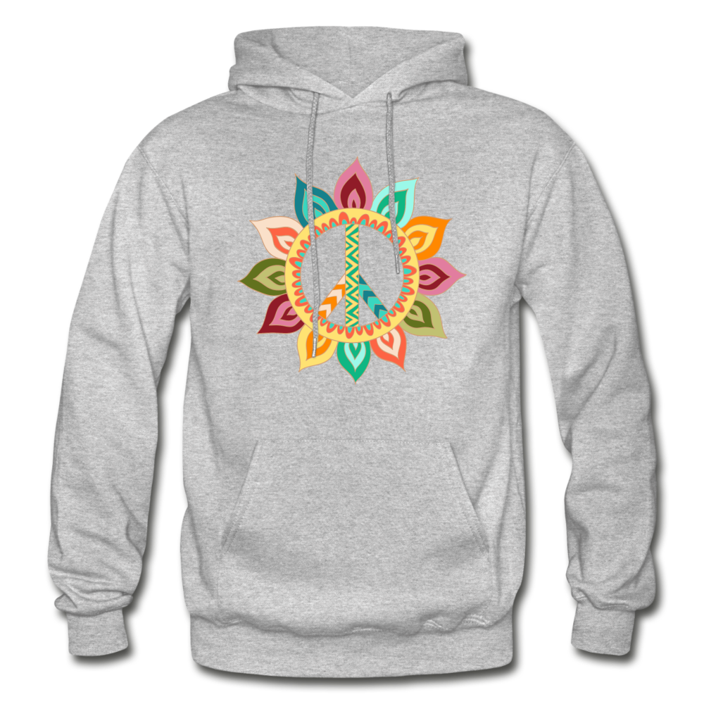 Floral Peace Sign Hoodie - heather gray