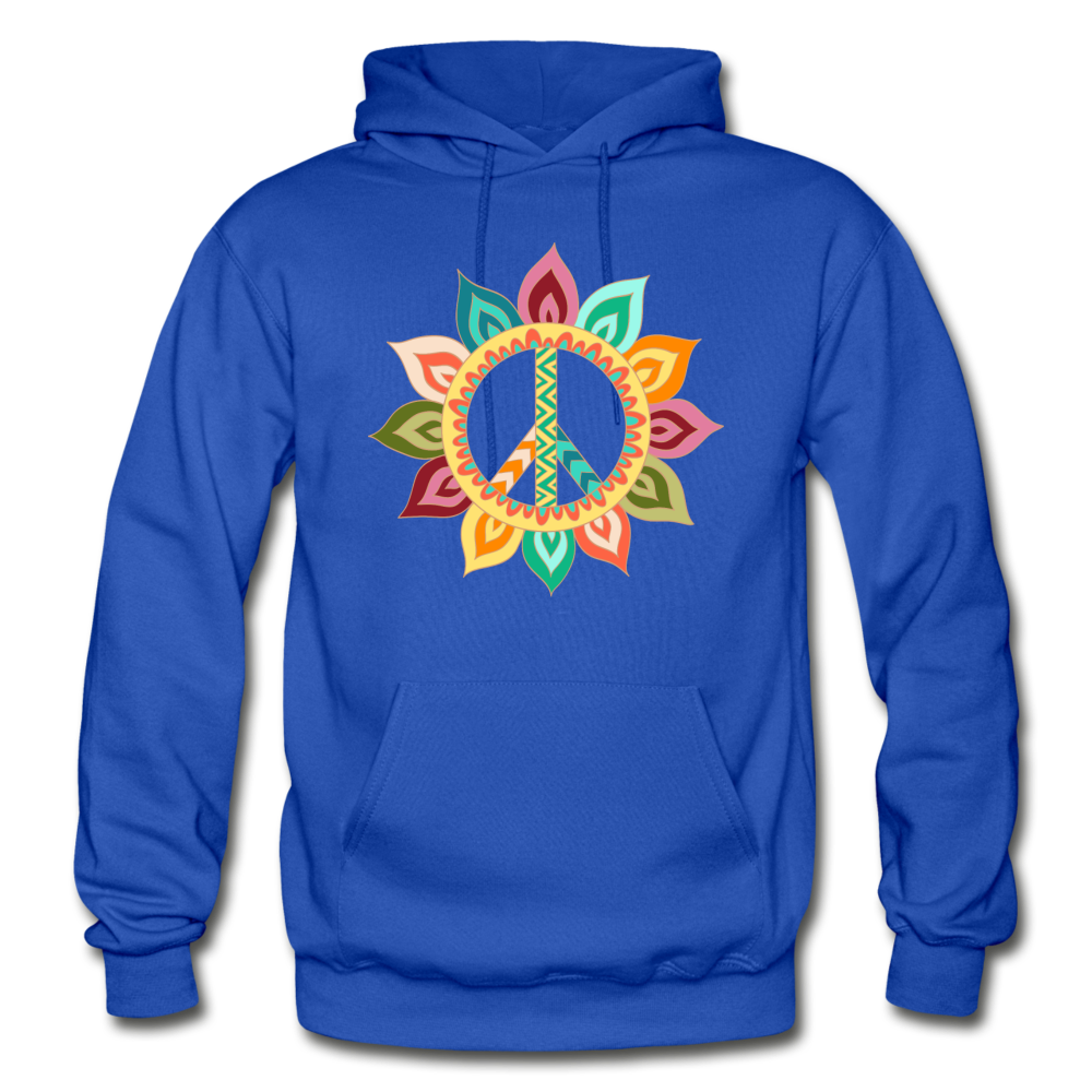 Floral Peace Sign Hoodie - royal blue