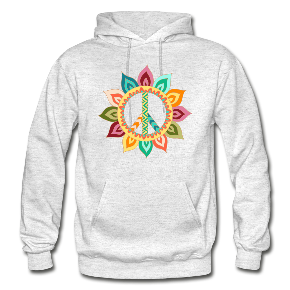 Floral Peace Sign Hoodie - light heather gray