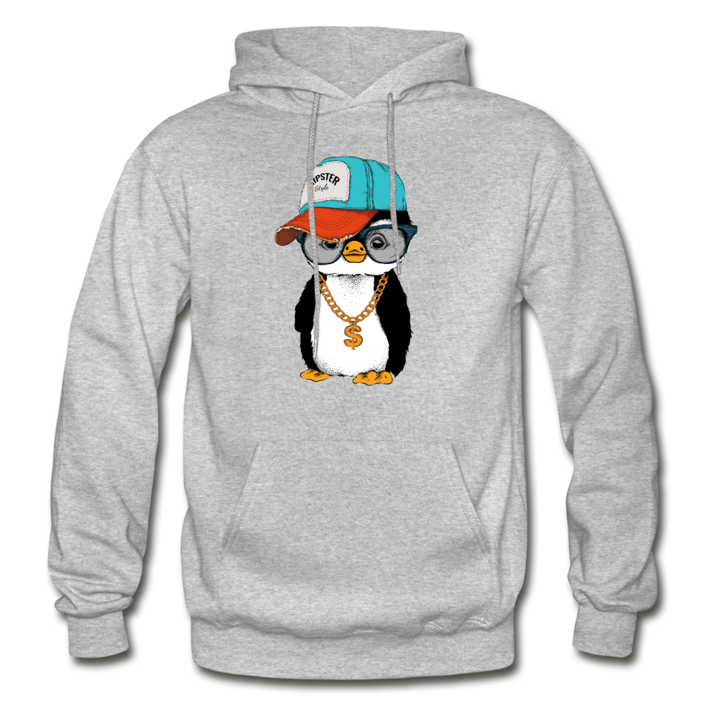 Hipster Penguin Hoodie - heather gray