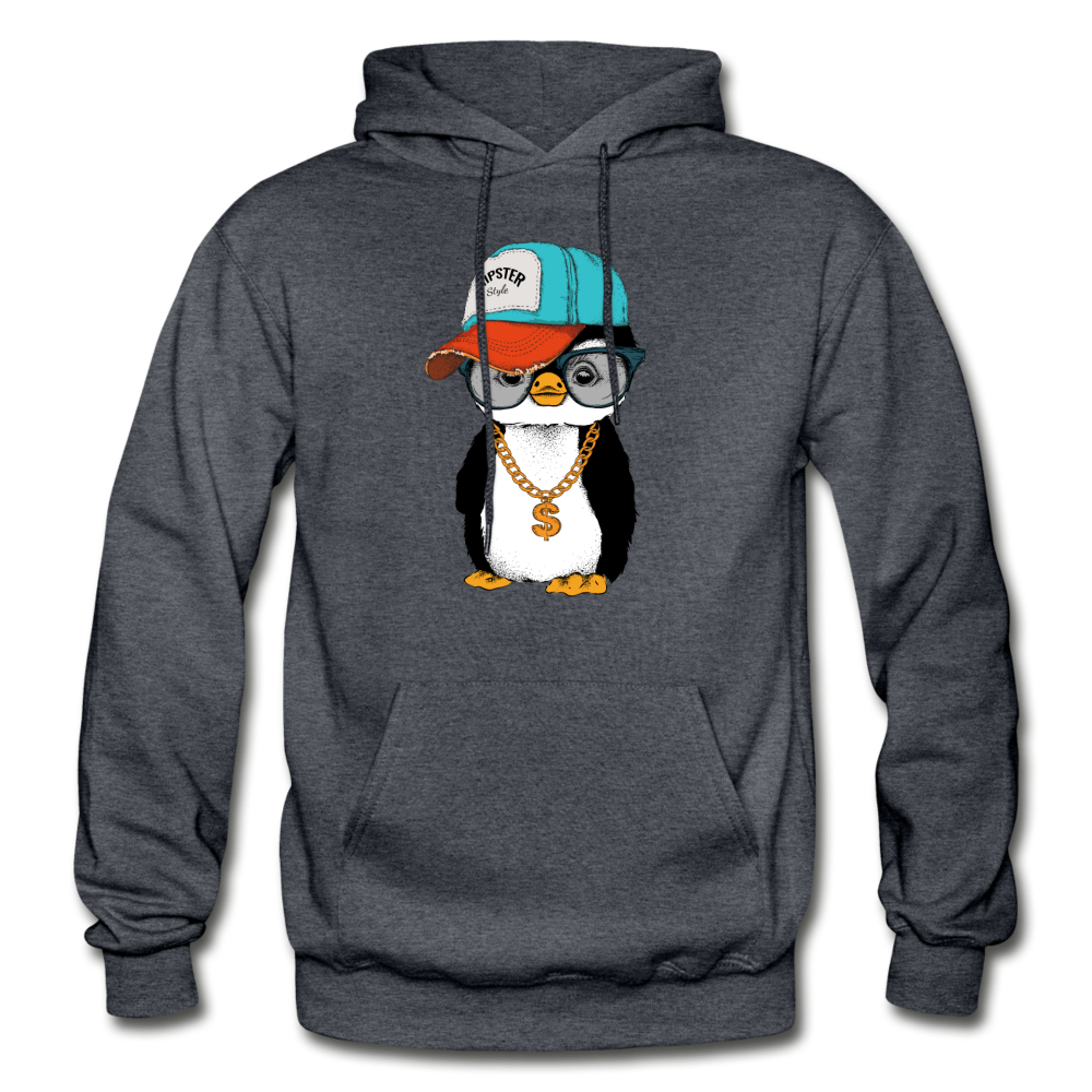 Hipster Penguin Hoodie - charcoal gray