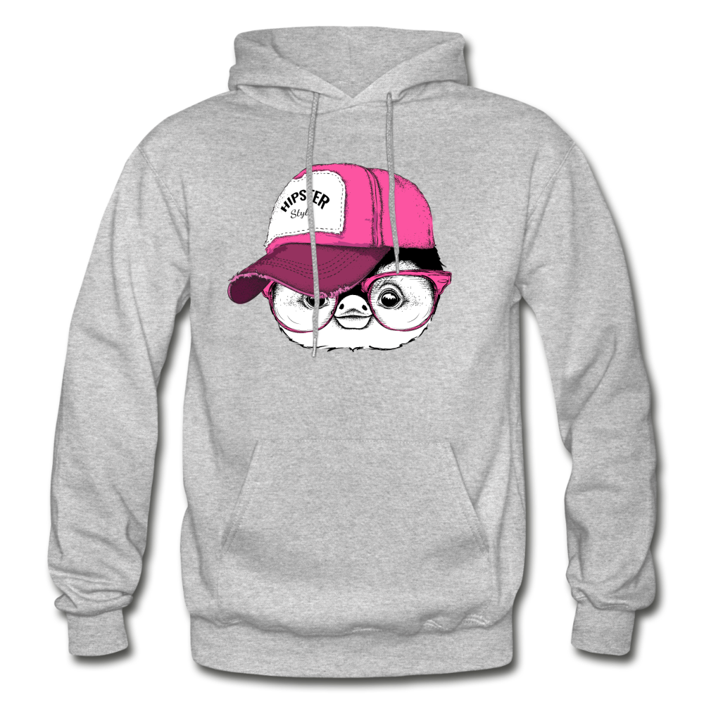 Hipster Penguin Head Hoodie - heather gray