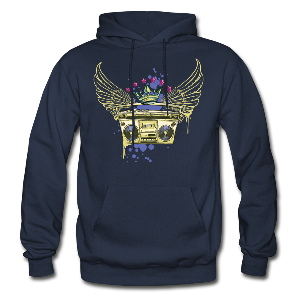 Gold Boombox Wings Hoodie - navy
