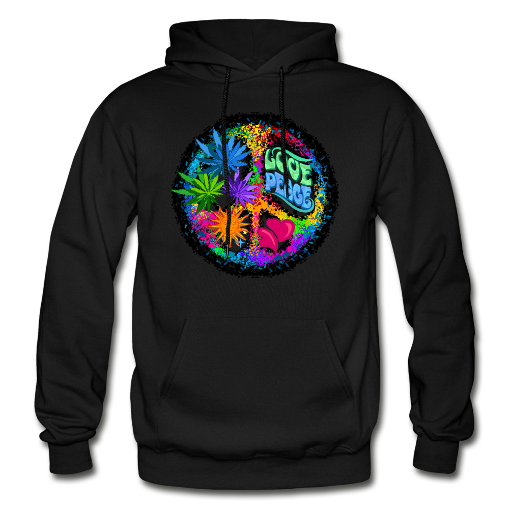 Love Floral Peace Sign Hoodie - black