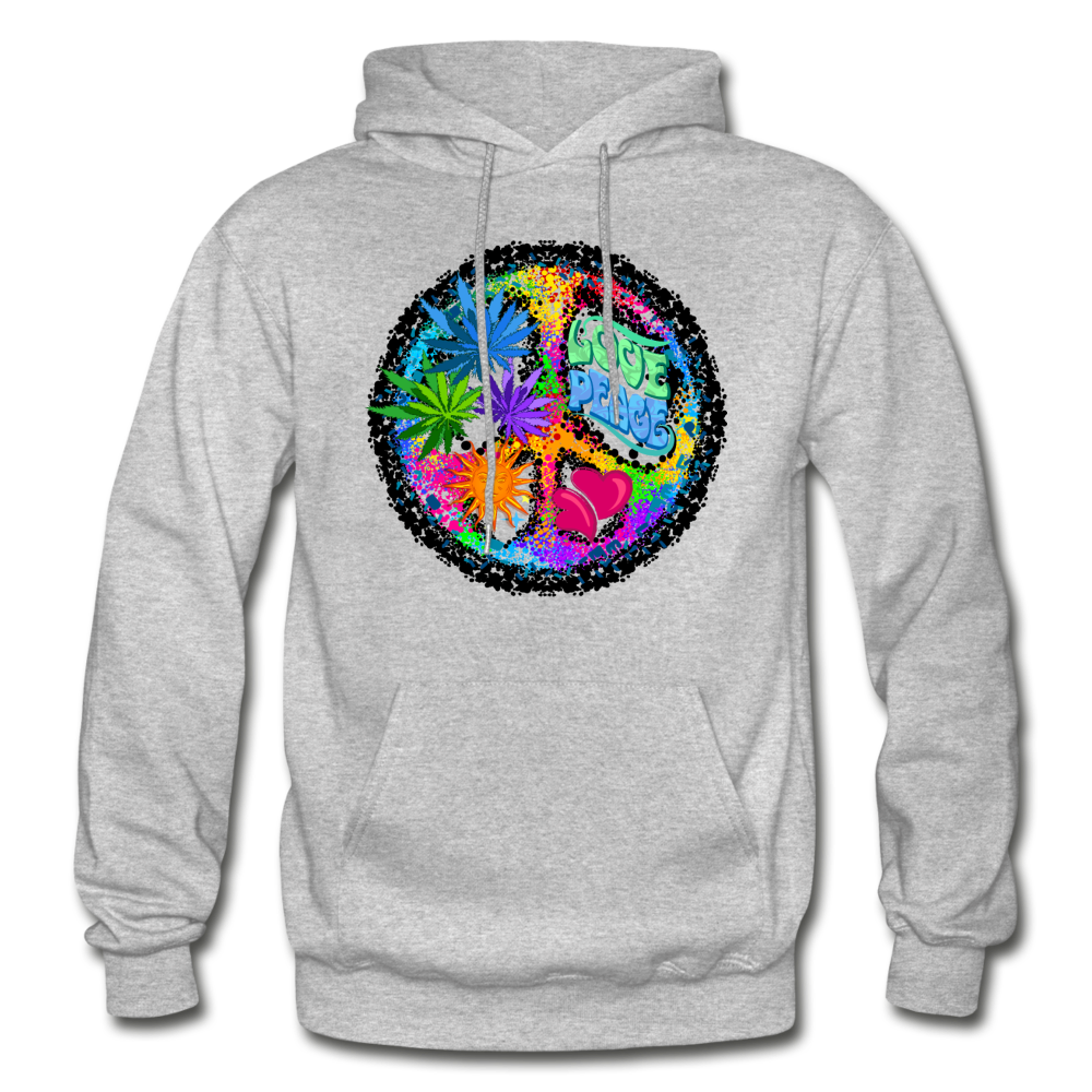 Love Floral Peace Sign Hoodie - heather gray
