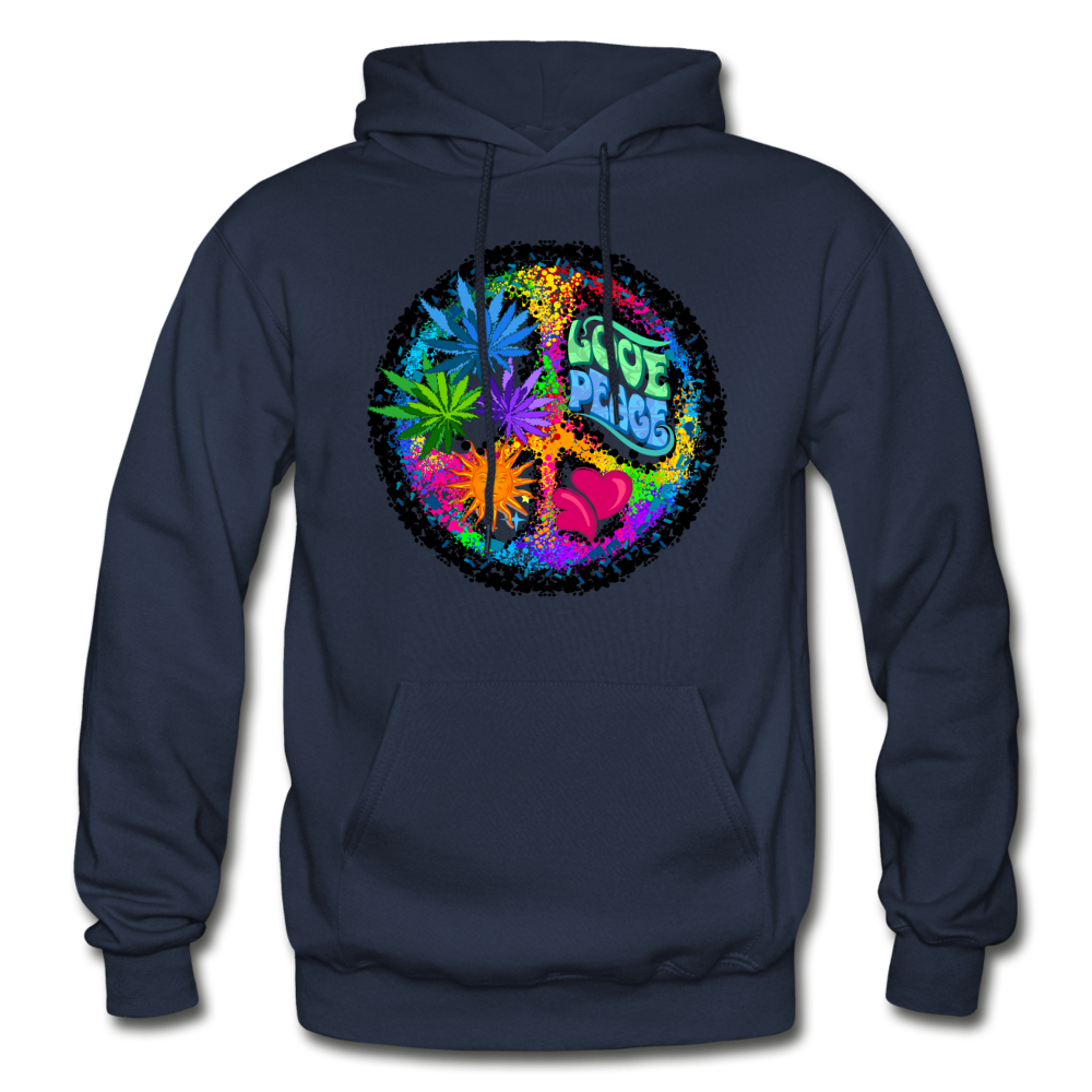 Love Floral Peace Sign Hoodie - navy