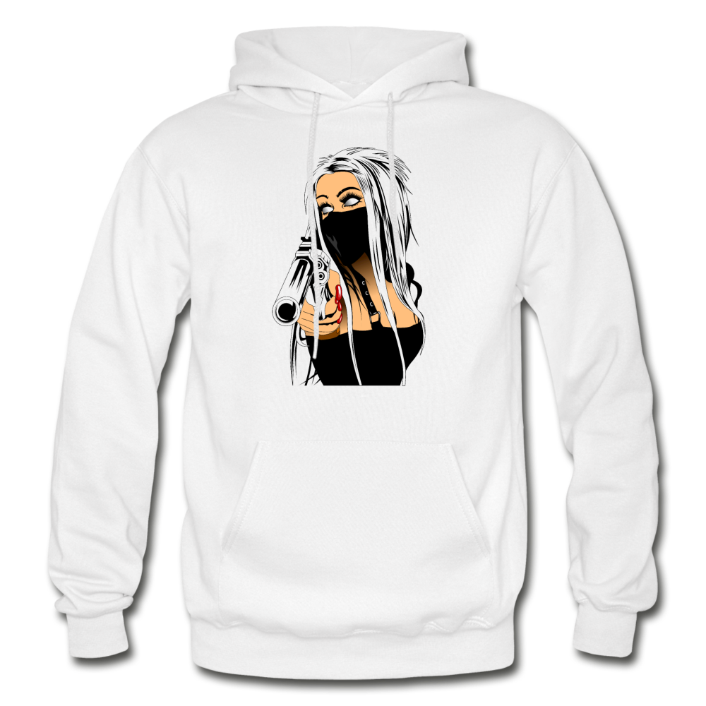 Masked Girl with Gun Hoodie - white