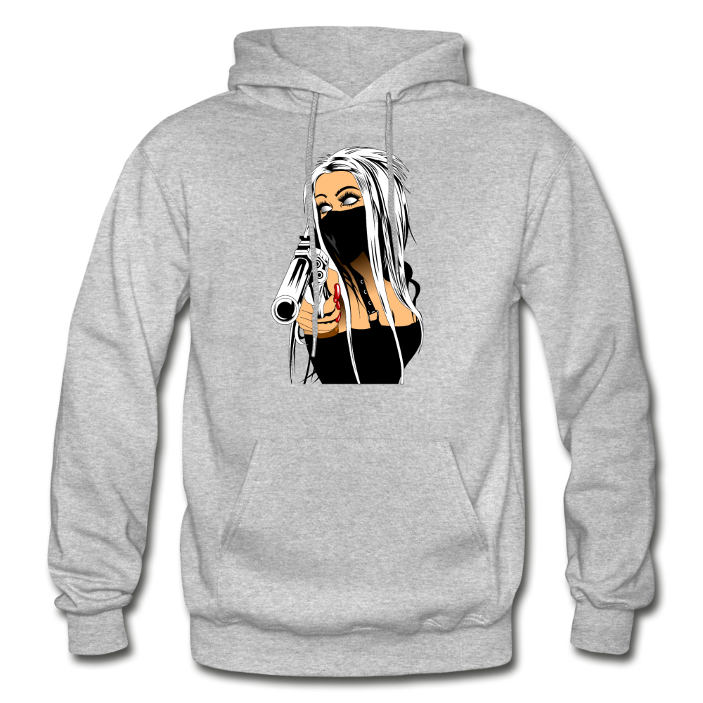 Masked Girl with Gun Hoodie - heather gray