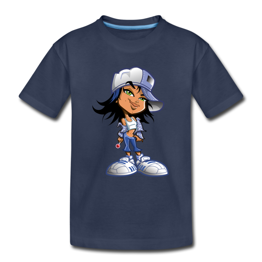 Cartoon Girl Kids T-Shirt - navy
