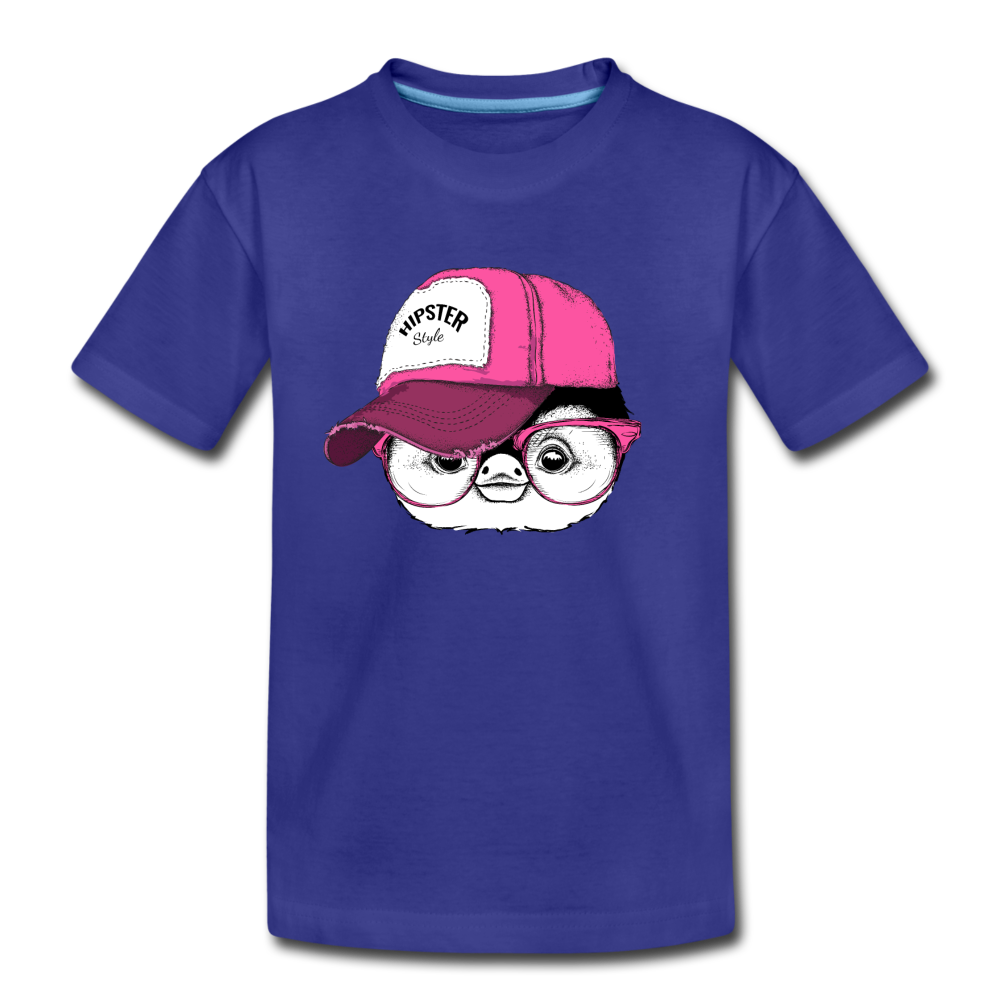 Hipster Penguin Head Kids T-Shirt - royal blue