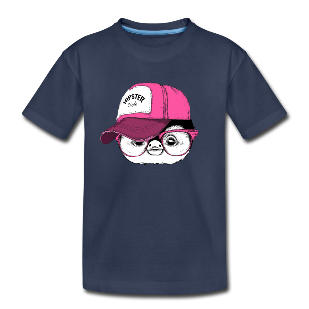 Hipster Penguin Head Kids T-Shirt - navy