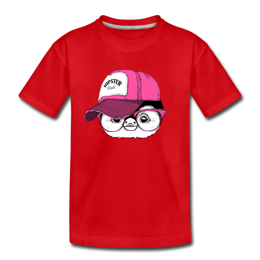 Hipster Penguin Head Kids T-Shirt - red