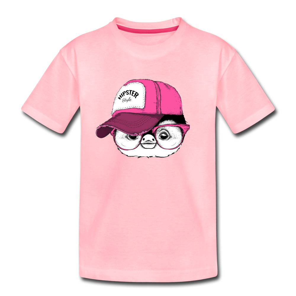 Hipster Penguin Head Kids T-Shirt - pink