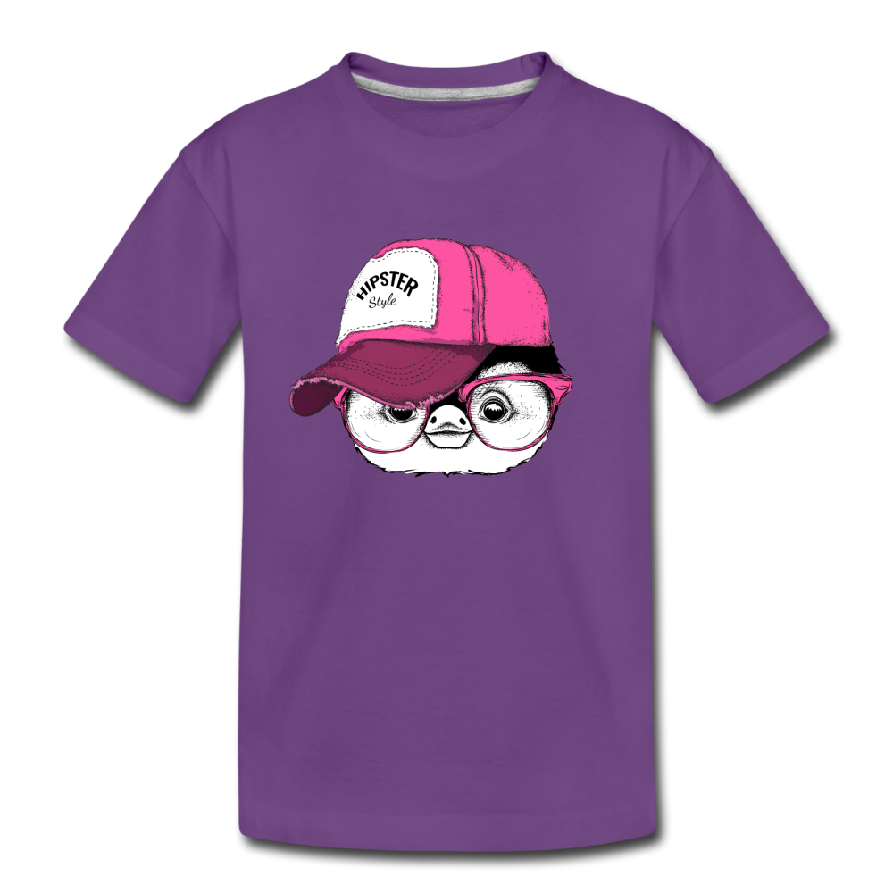 Hipster Penguin Head Kids T-Shirt - purple