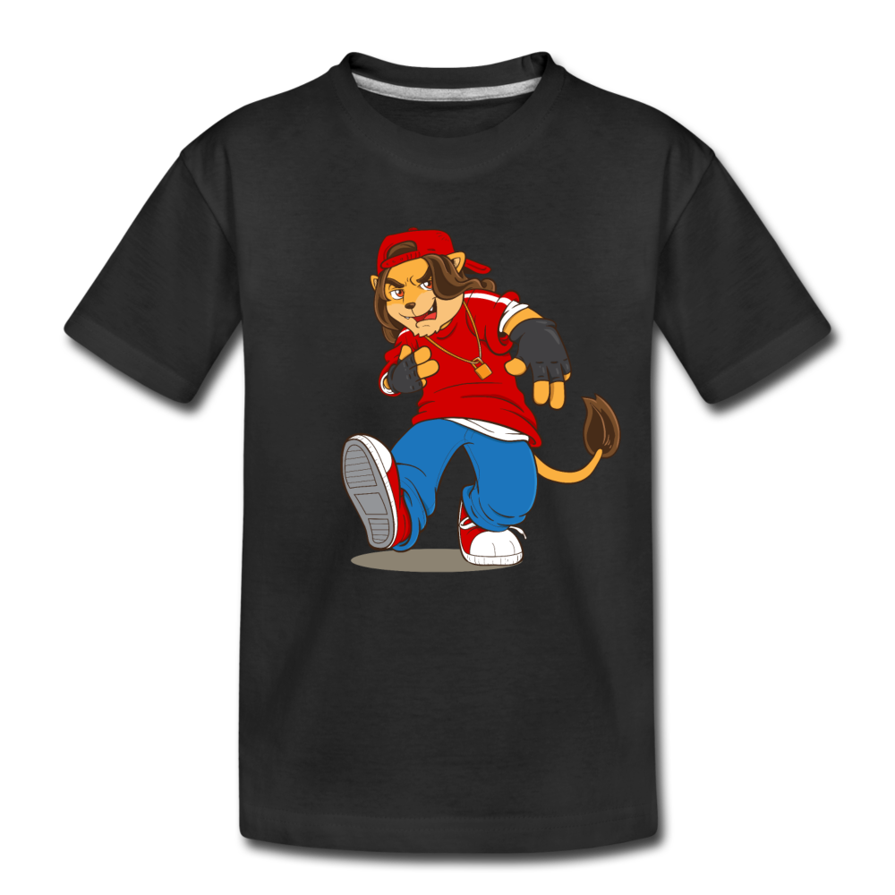 Hip Hop Lion Cartoon Kids T-Shirt - black