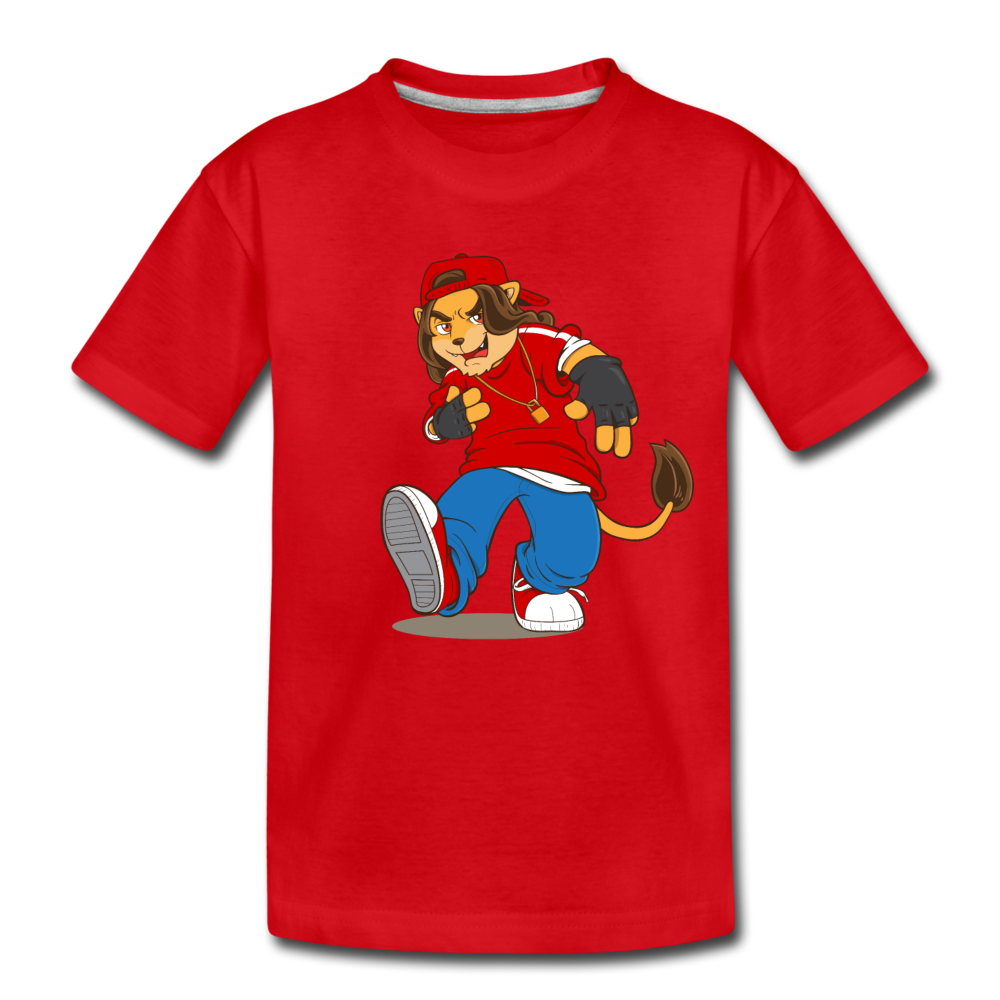 Hip Hop Lion Cartoon Kids T-Shirt - red