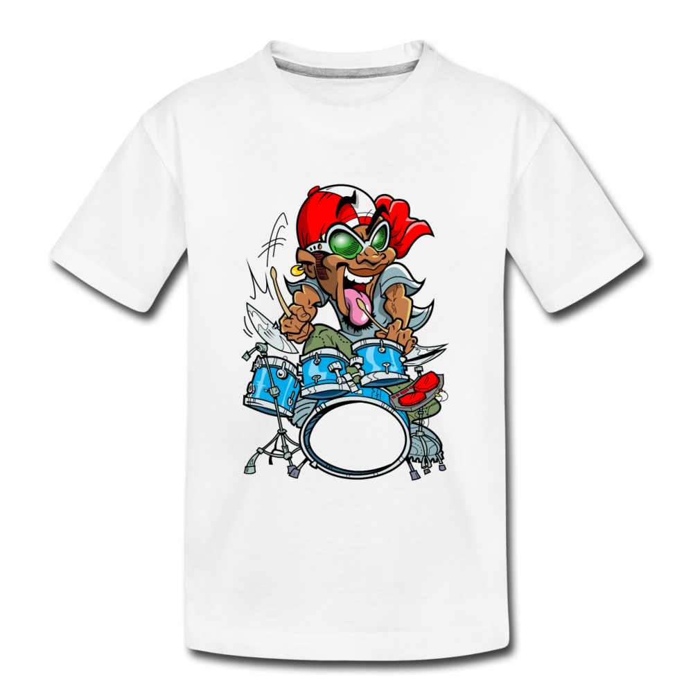 Drummer Cartoon Kids T-Shirt - white