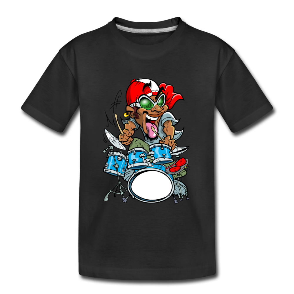 Drummer Cartoon Kids T-Shirt - black