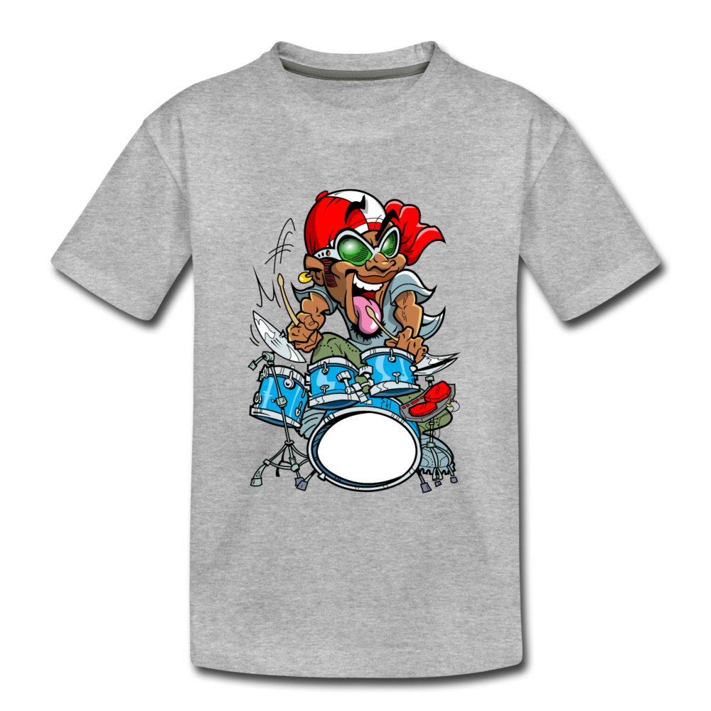 Drummer Cartoon Kids T-Shirt - heather gray