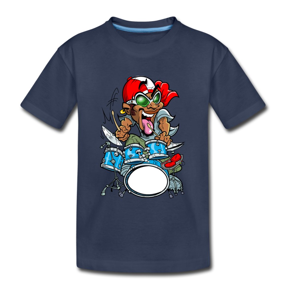 Drummer Cartoon Kids T-Shirt - navy