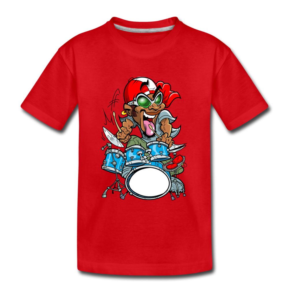 Drummer Cartoon Kids T-Shirt - red